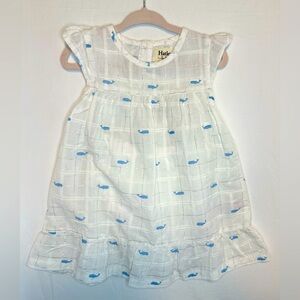 NWT - Hatley Boutique Dress w/ Bloomers - White checked Blue Whales & silver